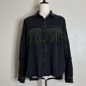 Zara Black Fringe Denim Jacket